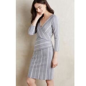 Anthropologie Maeve Wrapped Stripe Column Navy/White Sheath Dress